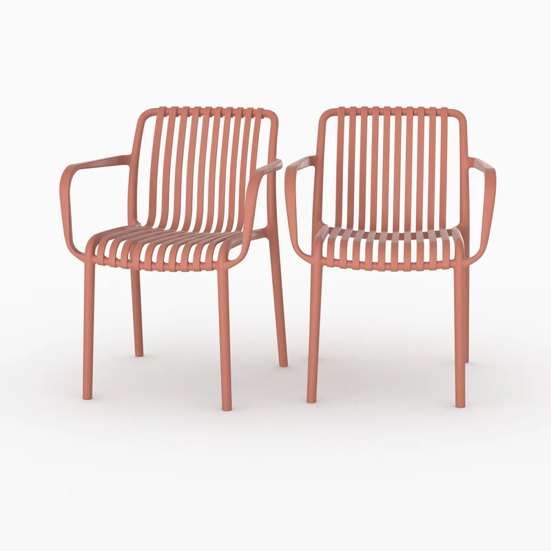 Lot de 2 chaises de jardin empilables Ivy en plastique avec accoudoirs vieux rose