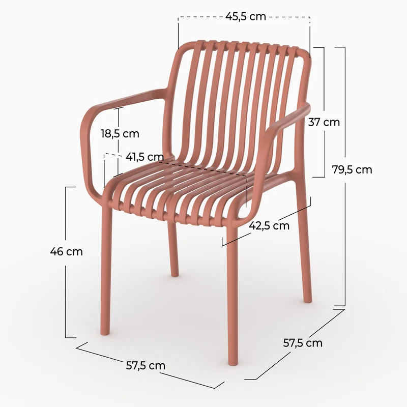 Lot de 2 chaises de jardin empilables Ivy en plastique avec accoudoirs vieux rose