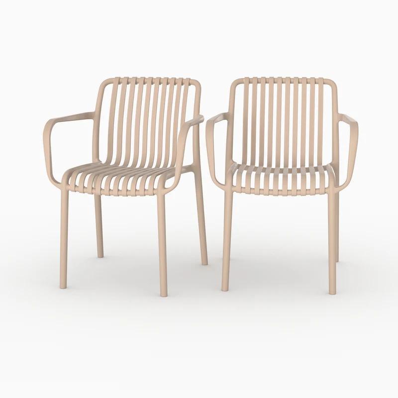 Lot de 2 chaises de jardin empilables Ivy en plastique avec accoudoirs beige