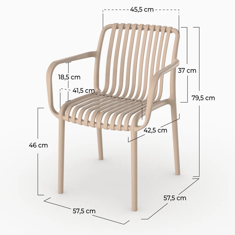 Lot de 2 chaises de jardin empilables Ivy en plastique avec accoudoirs beige