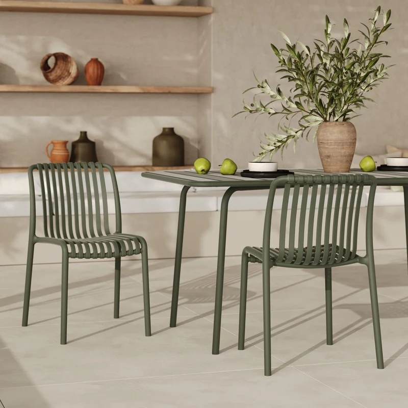 Lot de 2 chaises de jardin empilables Duli en plastique vert kaki