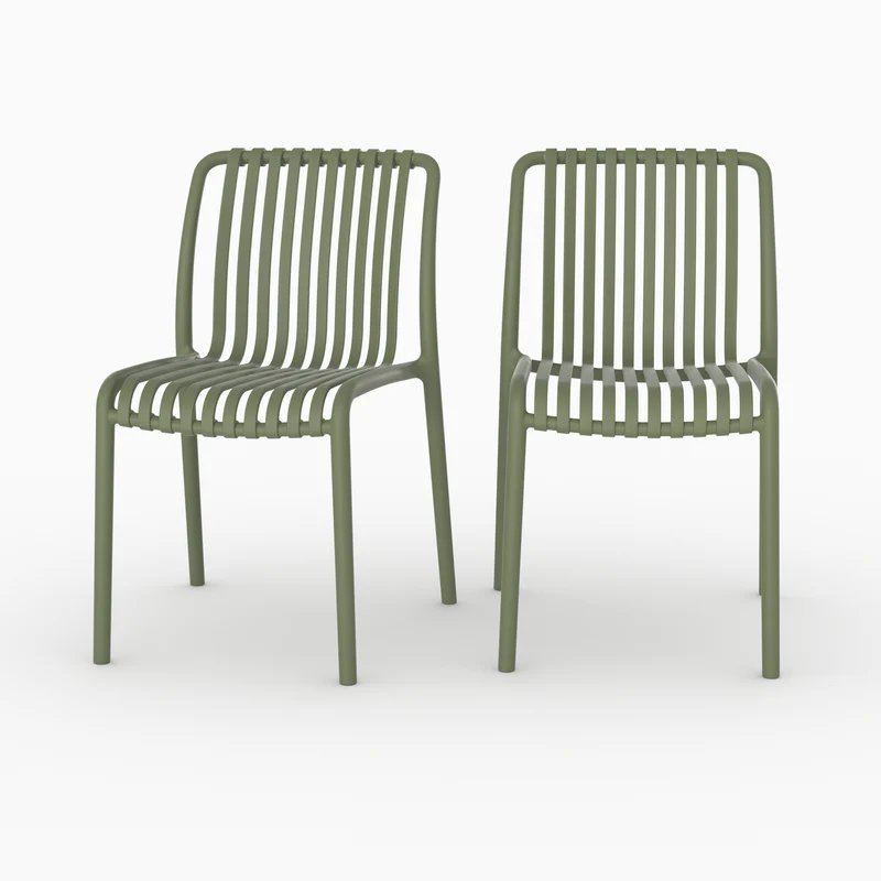 Lot de 2 chaises de jardin empilables Duli en plastique vert kaki