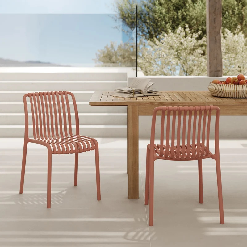 Lot de 2 chaises de jardin empilables Duli en plastique vieux rose