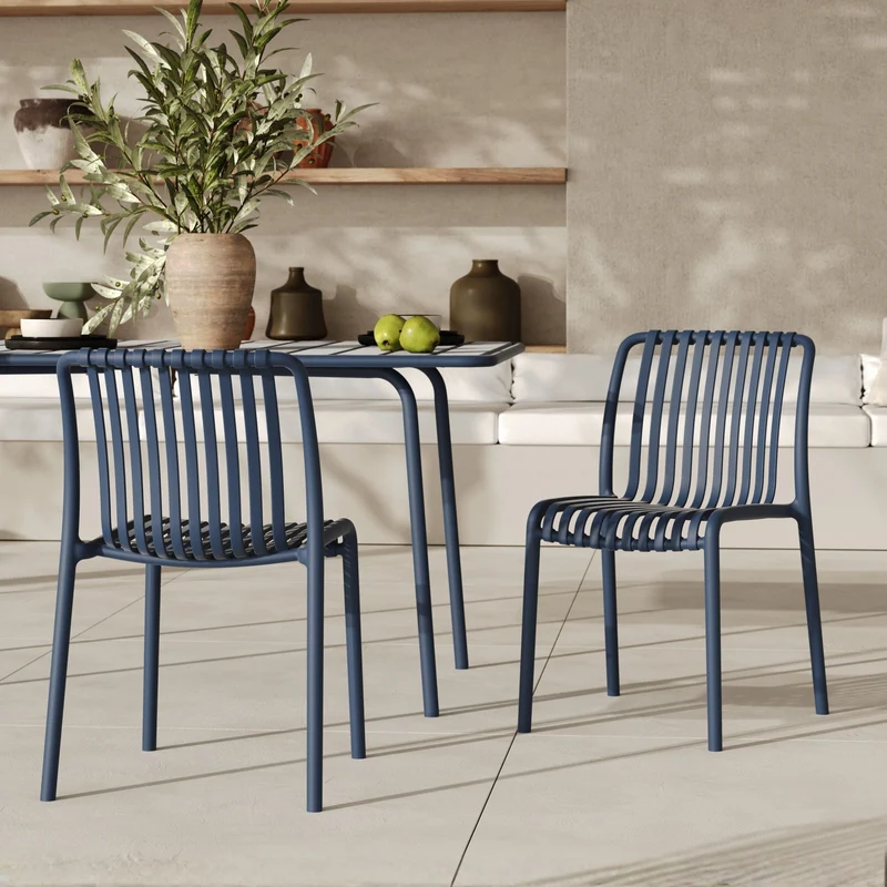Lot de 2 chaises de jardin empilables Duli en plastique bleu marine