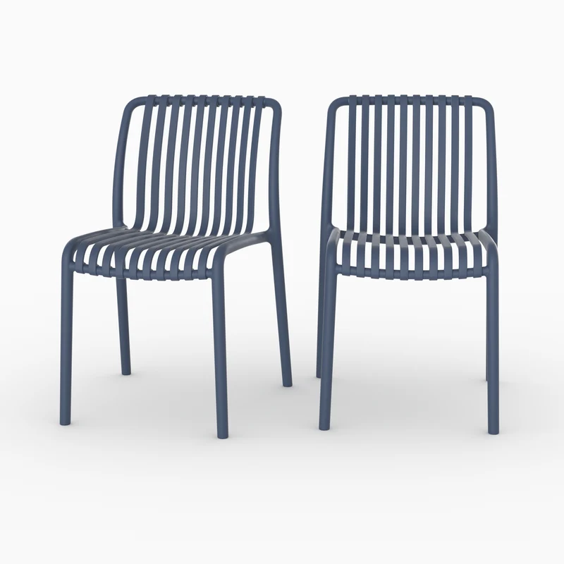 Lot de 2 chaises de jardin empilables Duli en plastique bleu marine