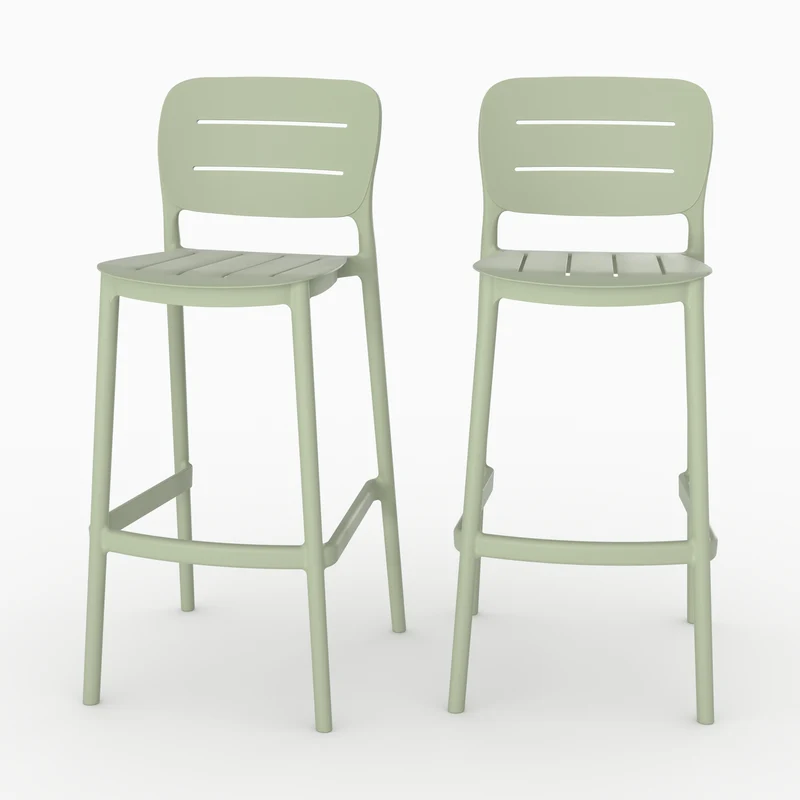 Lot de 2 chaises de bar de jardin Lola 75 cm en plastique vert pastel