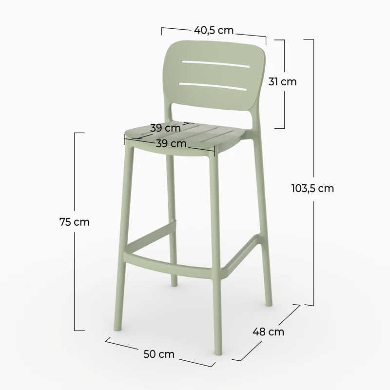 Lot de 2 chaises de bar de jardin Lola 75 cm en plastique vert pastel