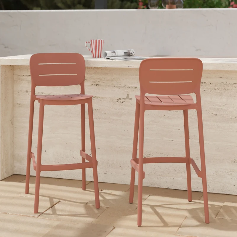Lot de 2 chaises de bar de jardin Lola 75 cm en plastique vieux rose