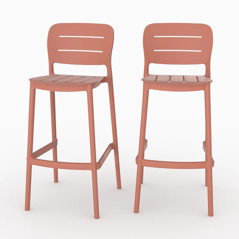 Lot de 2 chaises de bar de jardin Lola 75 cm en plastique vieux rose