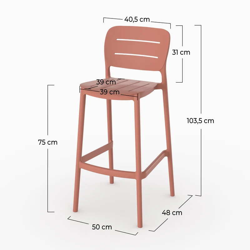 Lot de 2 chaises de bar de jardin Lola 75 cm en plastique vieux rose