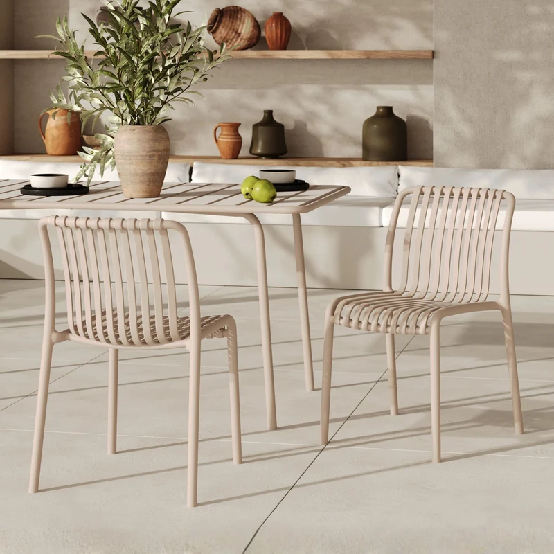 Lot de 2 chaises de jardin empilables Duli en plastique beige