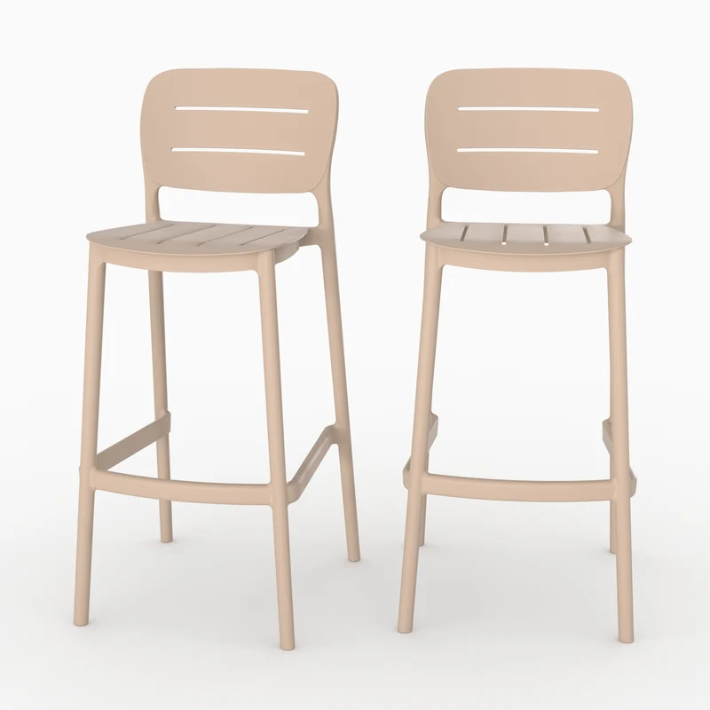 Lot de 2 chaises de bar de jardin Lola 75 cm en plastique beige