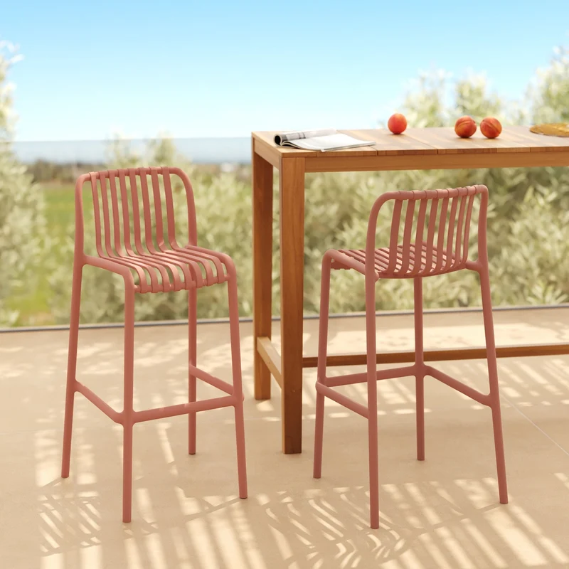 Lot de 2 chaises de bar de jardin Duli 76 cm en plastique vieux rose