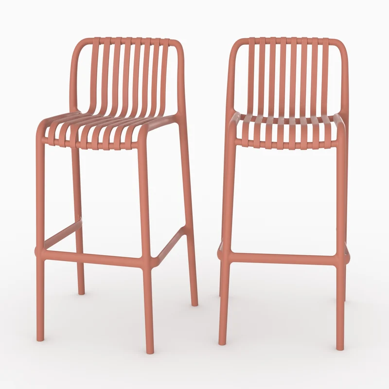 Lot de 2 chaises de bar de jardin Duli 76 cm en plastique vieux rose