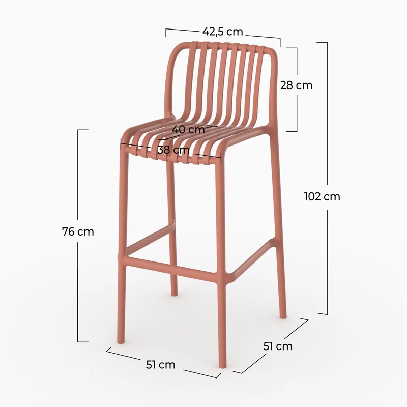 Lot de 2 chaises de bar de jardin Duli 76 cm en plastique vieux rose