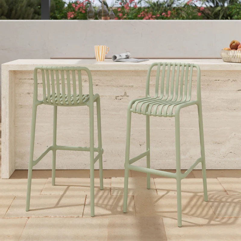 Lot de 2 chaises de bar de jardin Duli 76 cm en plastique vert pastel