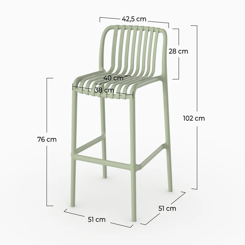 Lot de 2 chaises de bar de jardin Duli 76 cm en plastique vert pastel