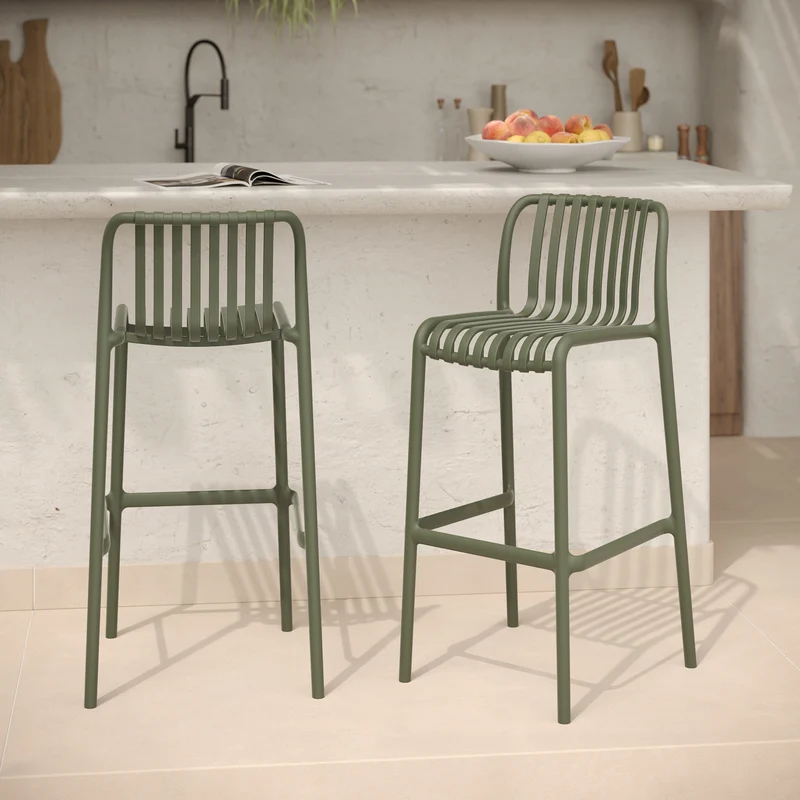 Lot de 2 chaises de bar de jardin Duli 76 cm en plastique vert kaki