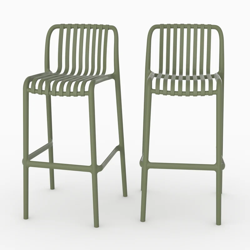 Lot de 2 chaises de bar de jardin Duli 76 cm en plastique vert kaki