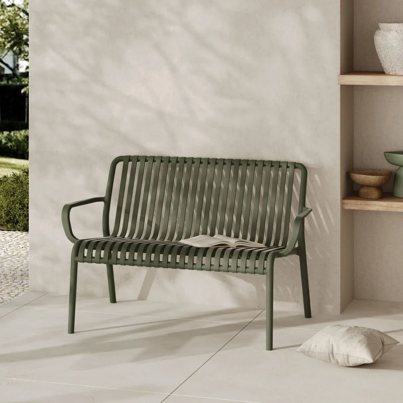 Banquette de jardin Ivy en plastique vert kaki 2 places
