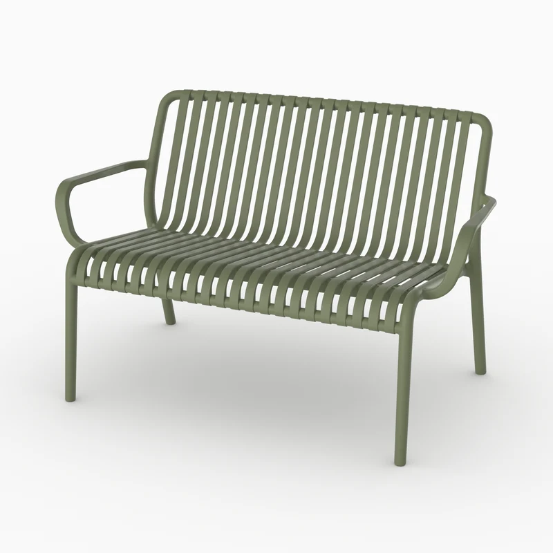 Banquette de jardin Ivy en plastique vert kaki 2 places