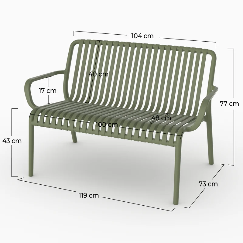Banquette de jardin Ivy en plastique vert kaki 2 places