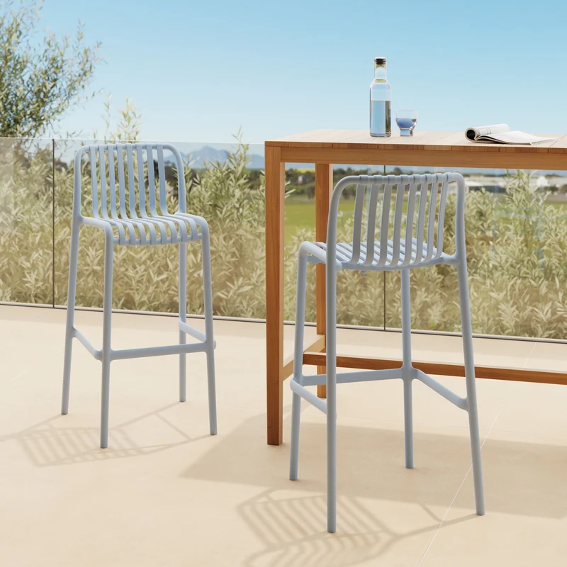Lot de 2 chaises de bar de jardin Duli 76 cm en plastique bleu pastel