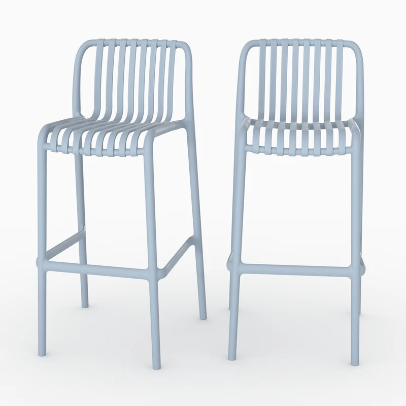 Lot de 2 chaises de bar de jardin Duli 76 cm en plastique bleu pastel