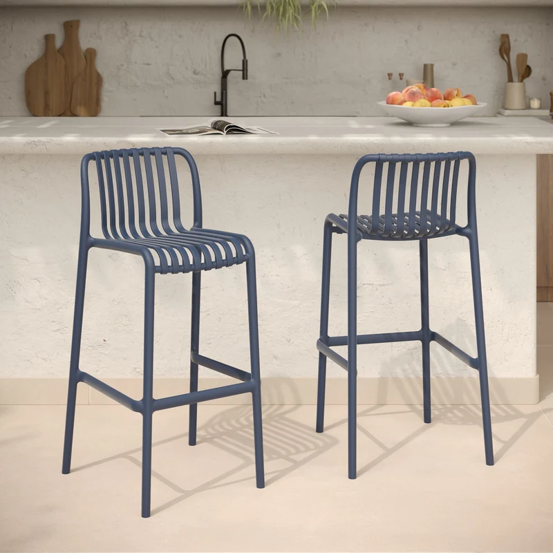 Lot de 2 chaises de bar de jardin Duli 76 cm en plastique bleu marine