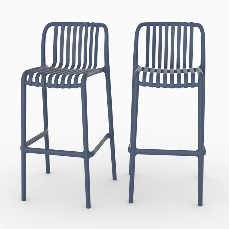 Lot de 2 chaises de bar de jardin Duli 76 cm en plastique bleu marine