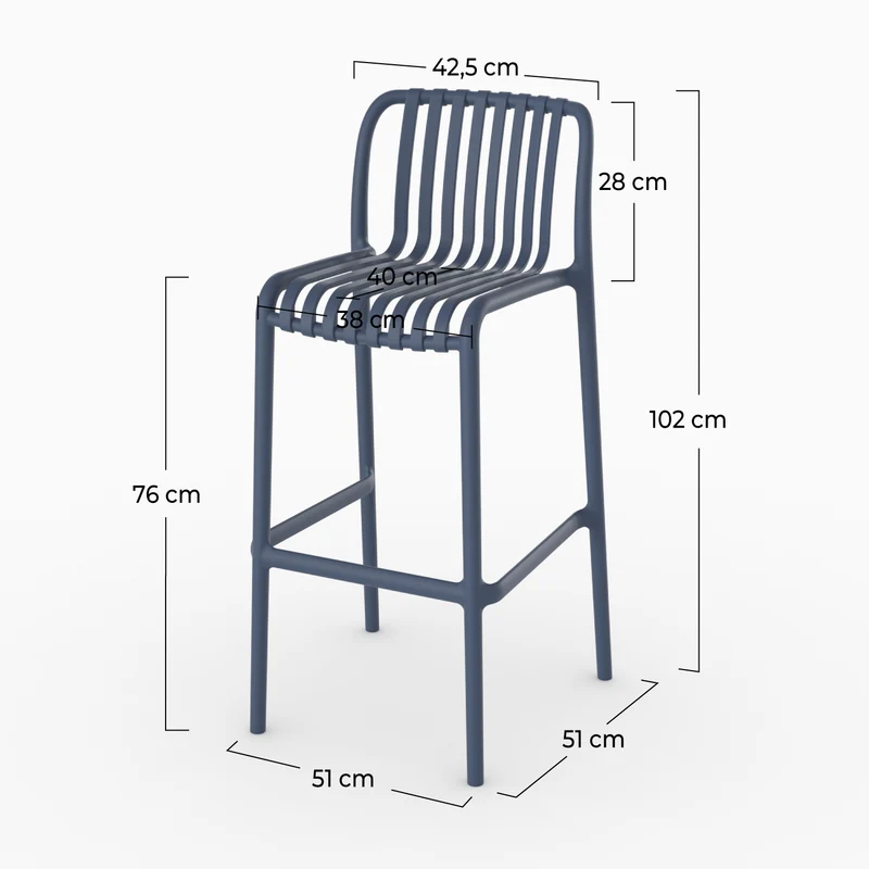 Lot de 2 chaises de bar de jardin Duli 76 cm en plastique bleu marine