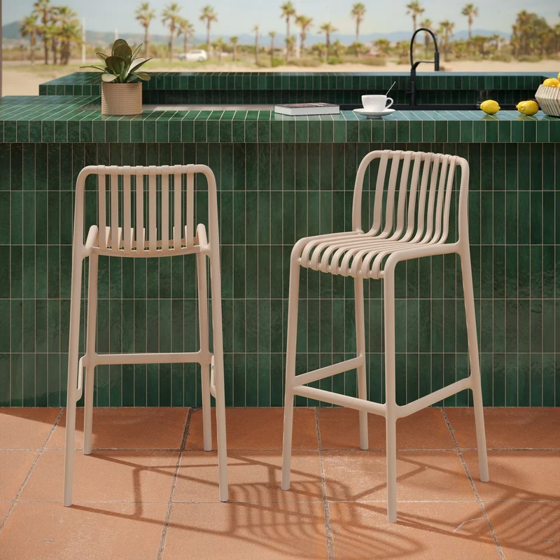 Lot de 2 chaises de bar de jardin Duli 76 cm en plastique beige
