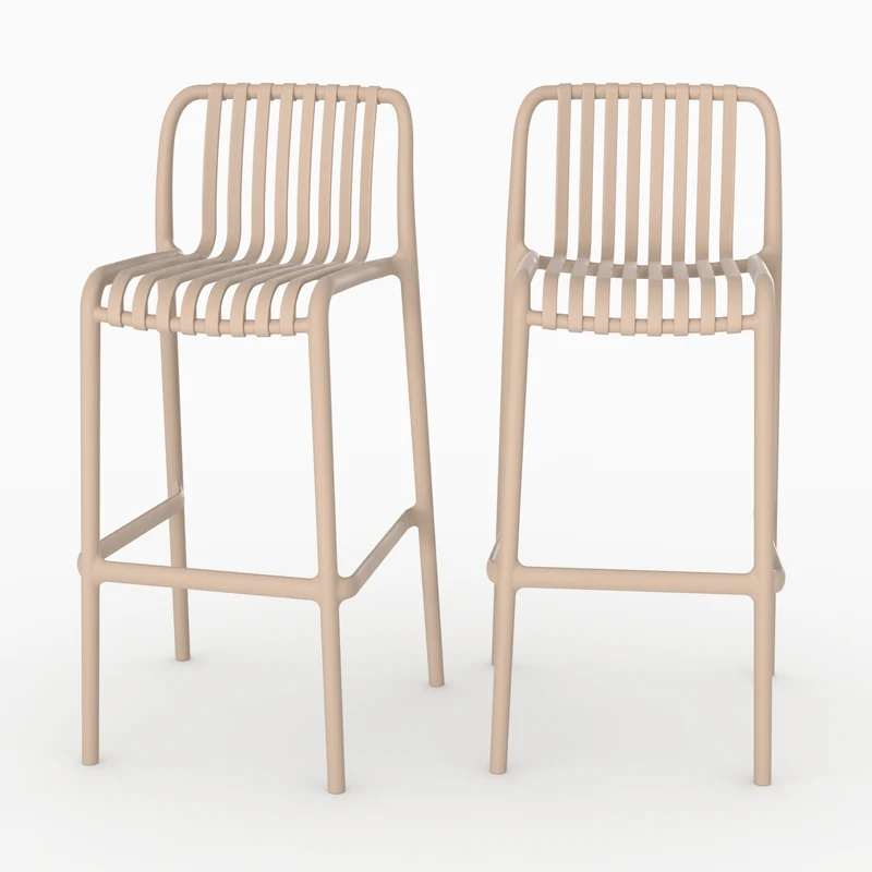 Lot de 2 chaises de bar de jardin Duli 76 cm en plastique beige