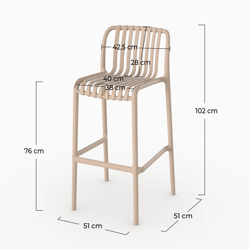 Lot de 2 chaises de bar de jardin Duli 76 cm en plastique beige