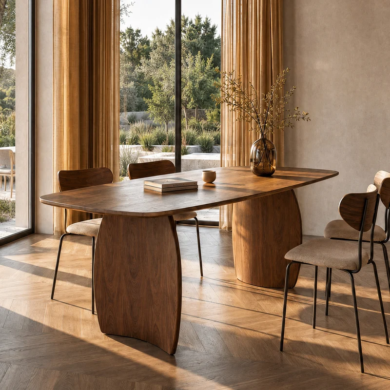 Table rectangulaire Asma 6 places en bois contreplaqué et placage en noyer