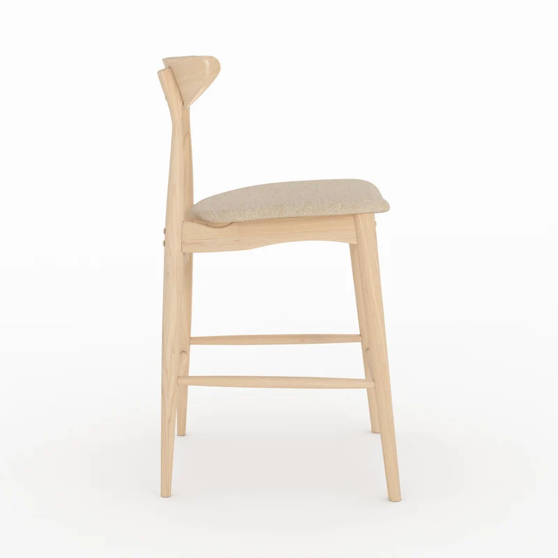 Lot de 2 chaises pour ilot central Josette 63,5 cm en tissu beige et bois d'hévéa clair