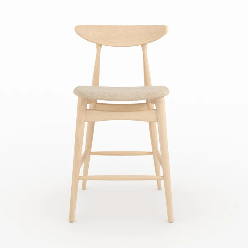 Lot de 2 chaises pour ilot central Josette 63,5 cm en tissu beige et bois d'hévéa clair