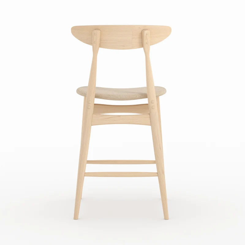 Lot de 2 chaises pour ilot central Josette 63,5 cm en tissu beige et bois d'hévéa clair