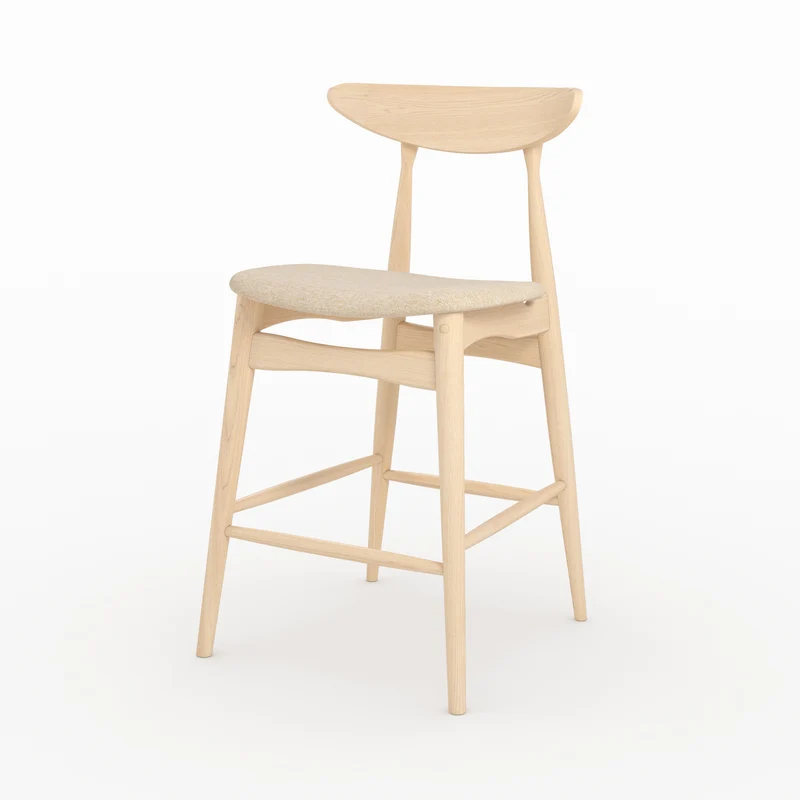 Lot de 2 chaises pour ilot central Josette 63,5 cm en tissu beige et bois d'hévéa clair