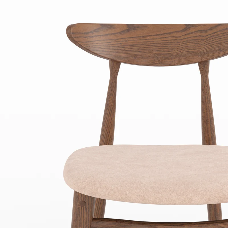 Lot de 2 chaises pour ilot central Josette 63,5 cm en tissu beige et bois d'hévéa foncé