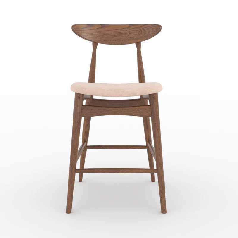Lot de 2 chaises pour ilot central Josette 63,5 cm en tissu beige et bois d'hévéa foncé