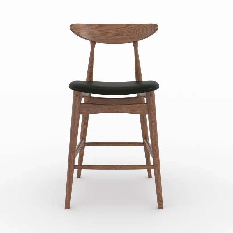 Lot de 2 chaises pour ilot central Josette 63,5 cm en cuir synthétique noir et bois d'hévéa