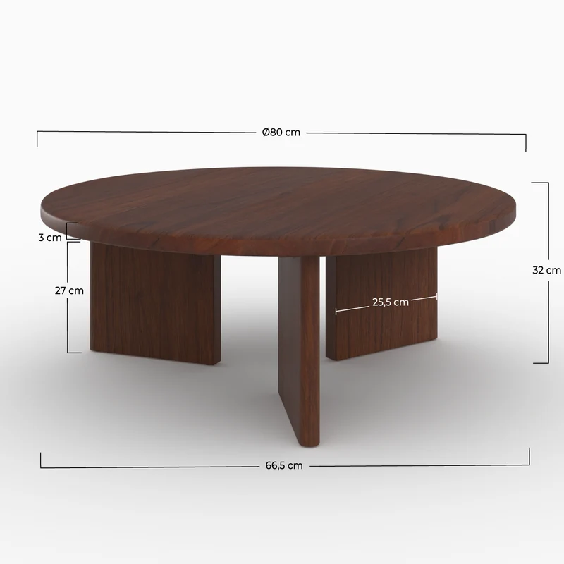 Table basse ronde Galia en bois massif de mindi foncé D80 cm