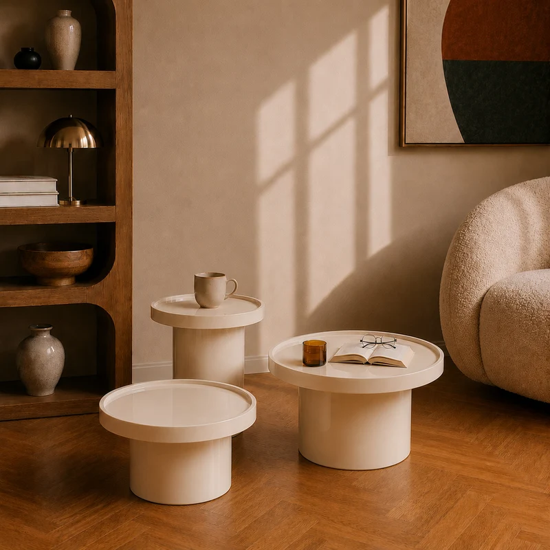 Lot de 3 tables basses Nora laquées blanches en MDF