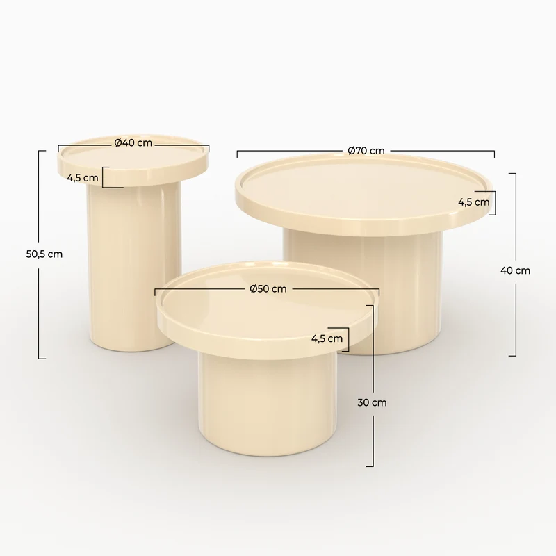 Lot de 3 tables basses Nora laquées blanches en MDF