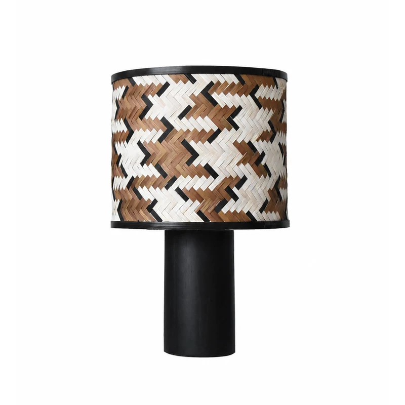 Grande lampe à poser Phil en bois de chêne et bambou marron et noir
