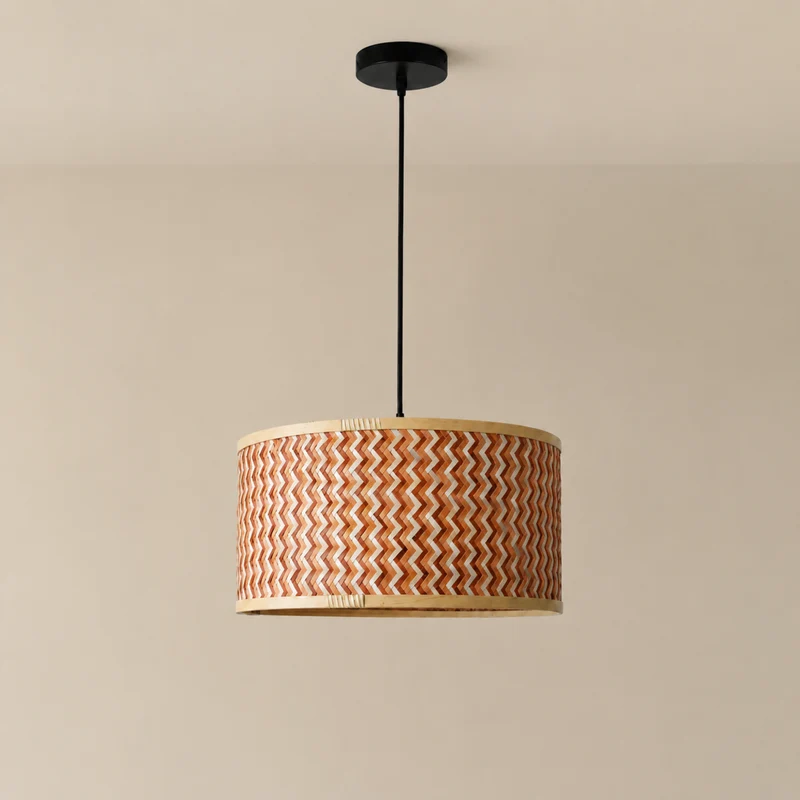Suspension Phil en bambou tressé crème et marron 50 cm