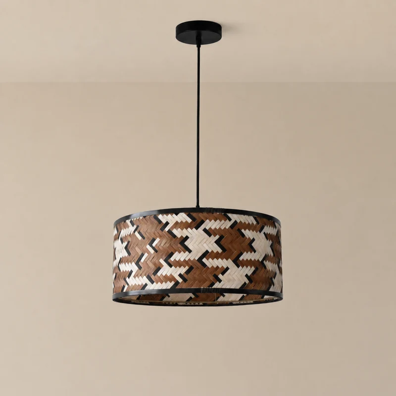 Suspension Phil en bambou tressé marron et noir 50 cm
