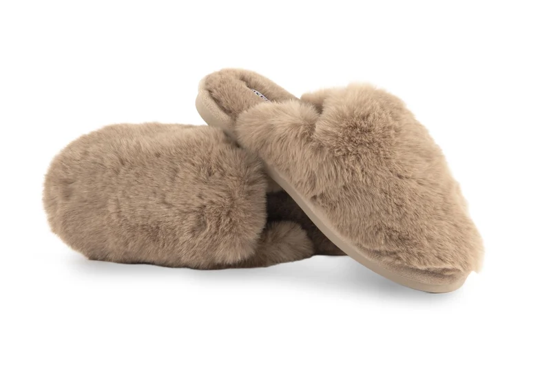 Chausson fausse fourrure taupe - plusieurs tailles