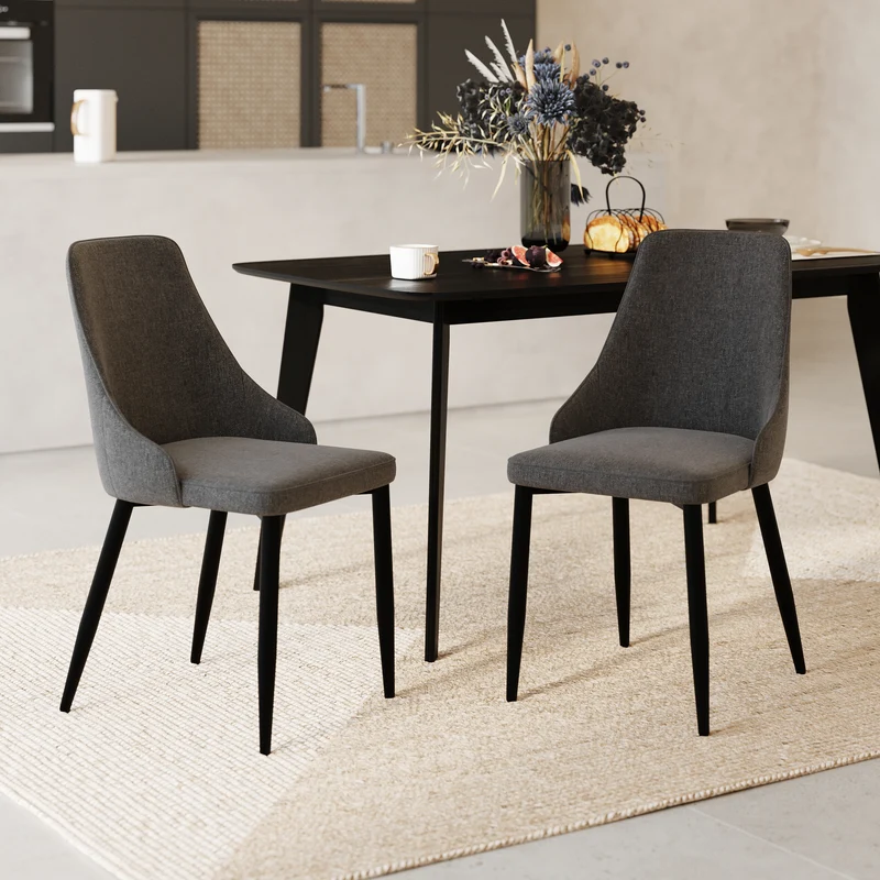 Chaise Pipo en tissu gris foncé (lot de 2)